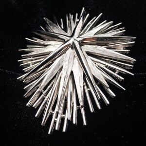 VTG Signed Trifari Atomic Starburst Silvertone Brooch